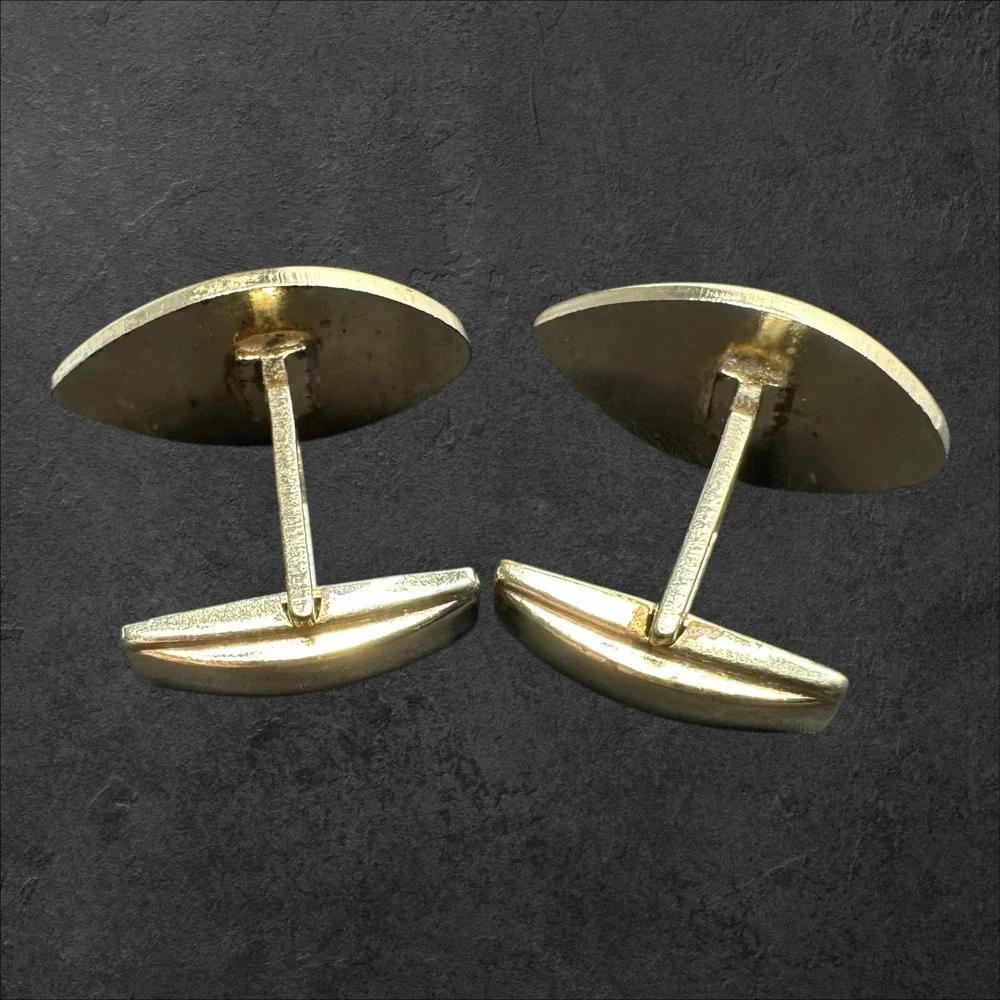 Unmarked Cufflinks Gold Tone Mid Century‎ Modern Eye Abstract Etched Toggle